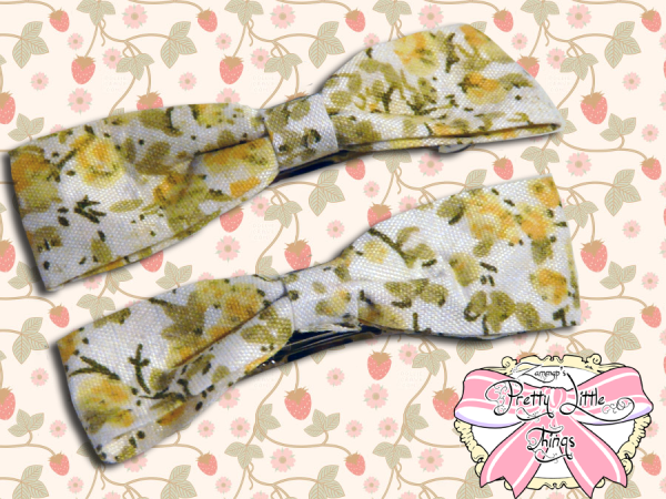 Yellow flowery fabric bow