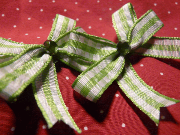 Tiny Fat Green Gingham Bow - Image 2